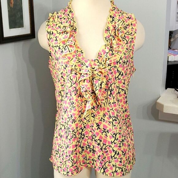 Lilly Pulitzer blouse, ruffled. Sleevless,  side zipper. Size medium pin… - Picture 1 of 9